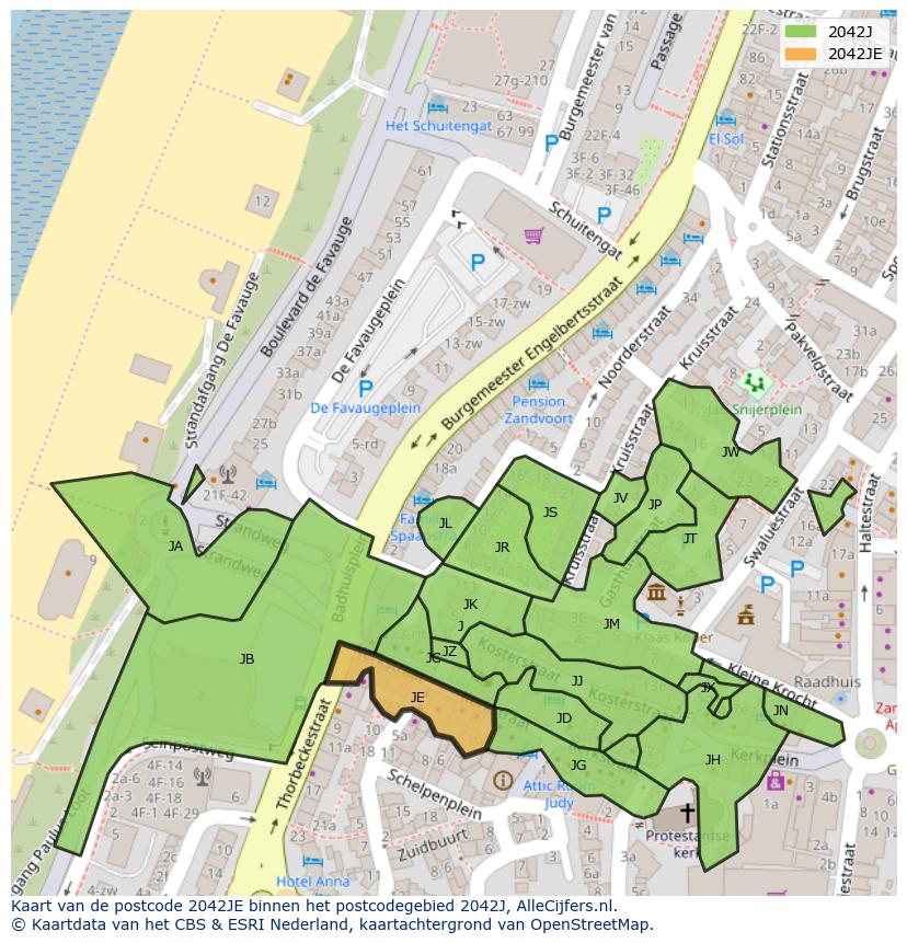 Afbeelding van het postcodegebied 2042 JE op de kaart.
