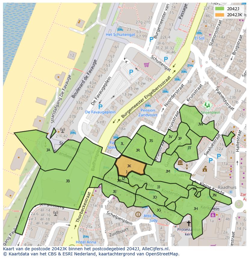 Afbeelding van het postcodegebied 2042 JK op de kaart.