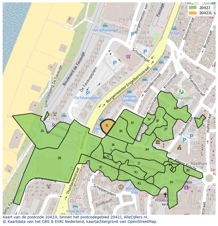 Afbeelding van het postcodegebied 2042 JL op de kaart.