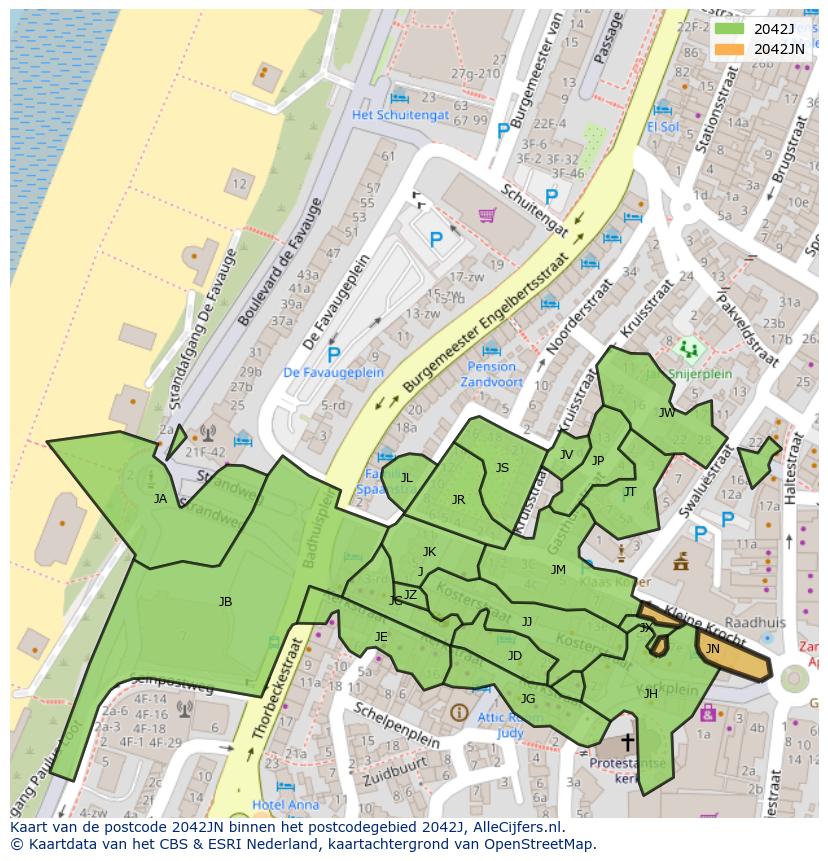 Afbeelding van het postcodegebied 2042 JN op de kaart.