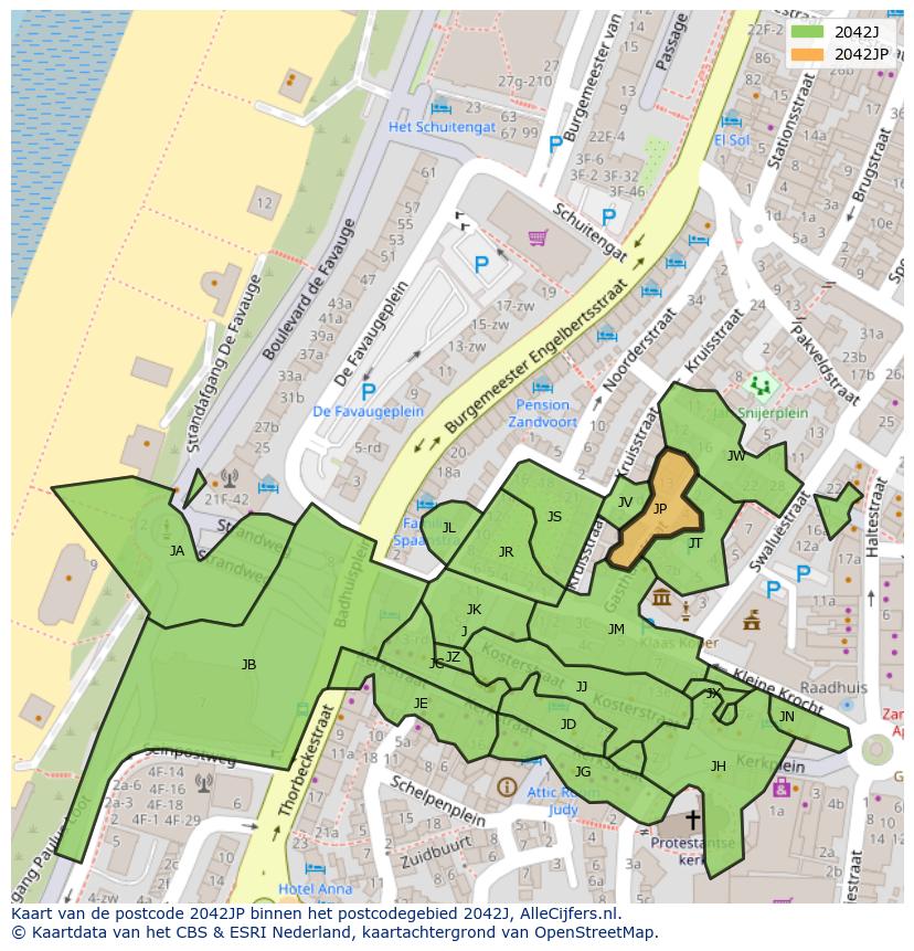 Afbeelding van het postcodegebied 2042 JP op de kaart.