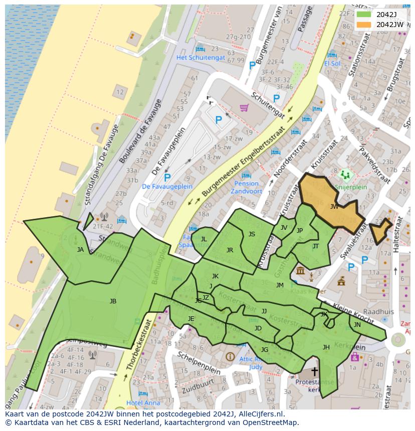 Afbeelding van het postcodegebied 2042 JW op de kaart.