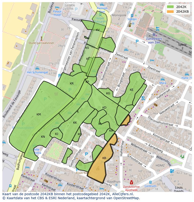 Afbeelding van het postcodegebied 2042 KB op de kaart.