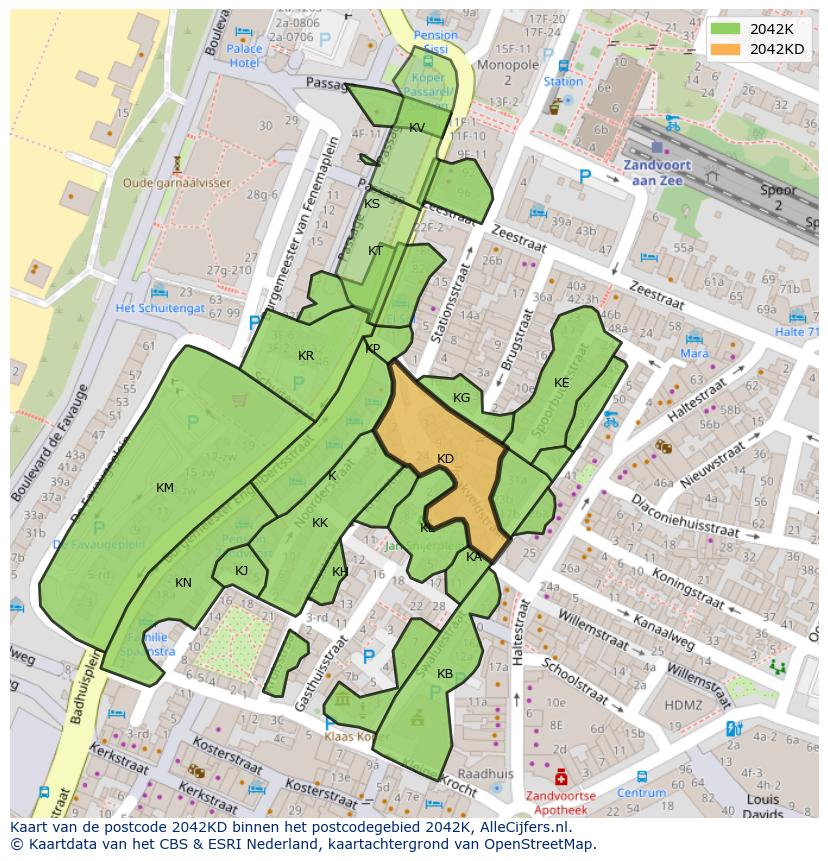 Afbeelding van het postcodegebied 2042 KD op de kaart.