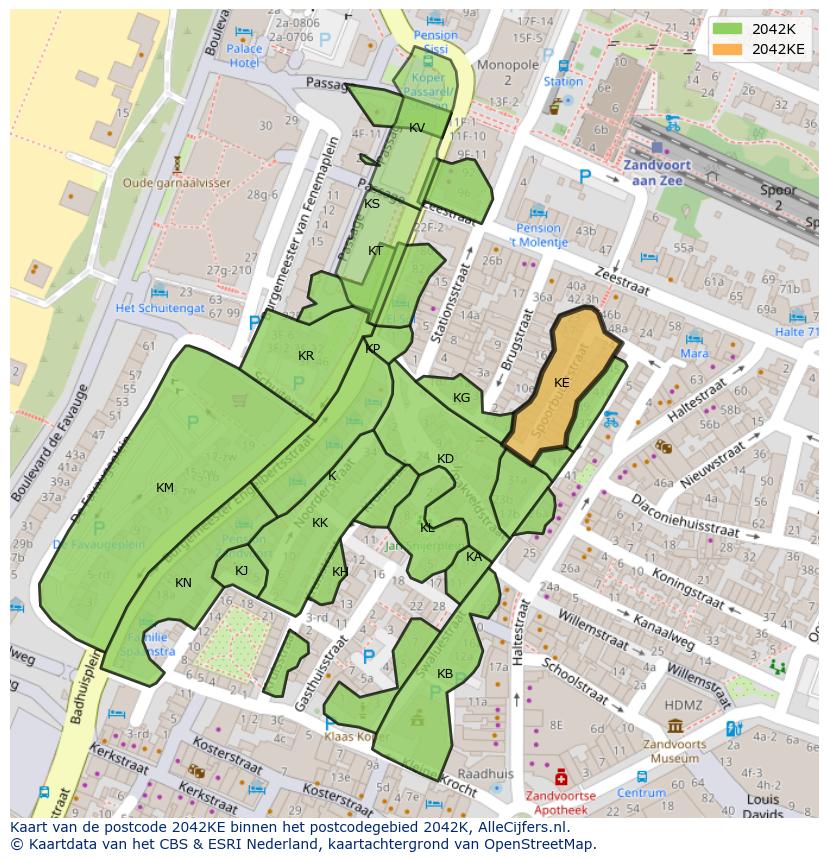 Afbeelding van het postcodegebied 2042 KE op de kaart.