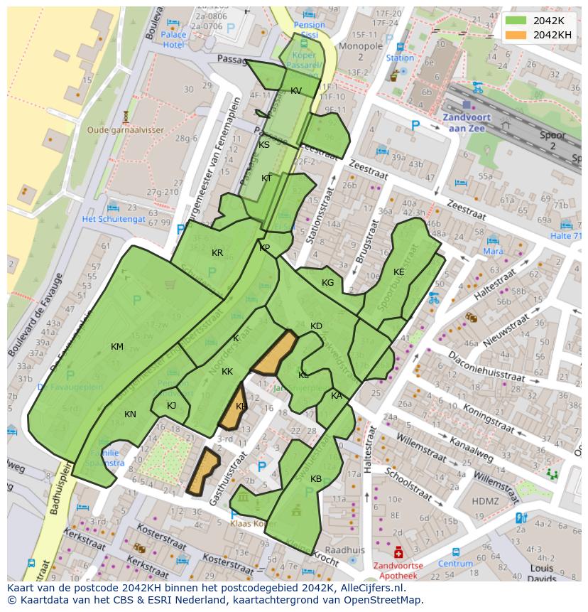 Afbeelding van het postcodegebied 2042 KH op de kaart.