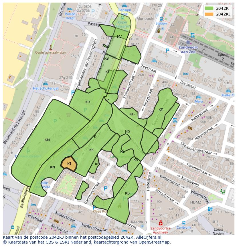 Afbeelding van het postcodegebied 2042 KJ op de kaart.