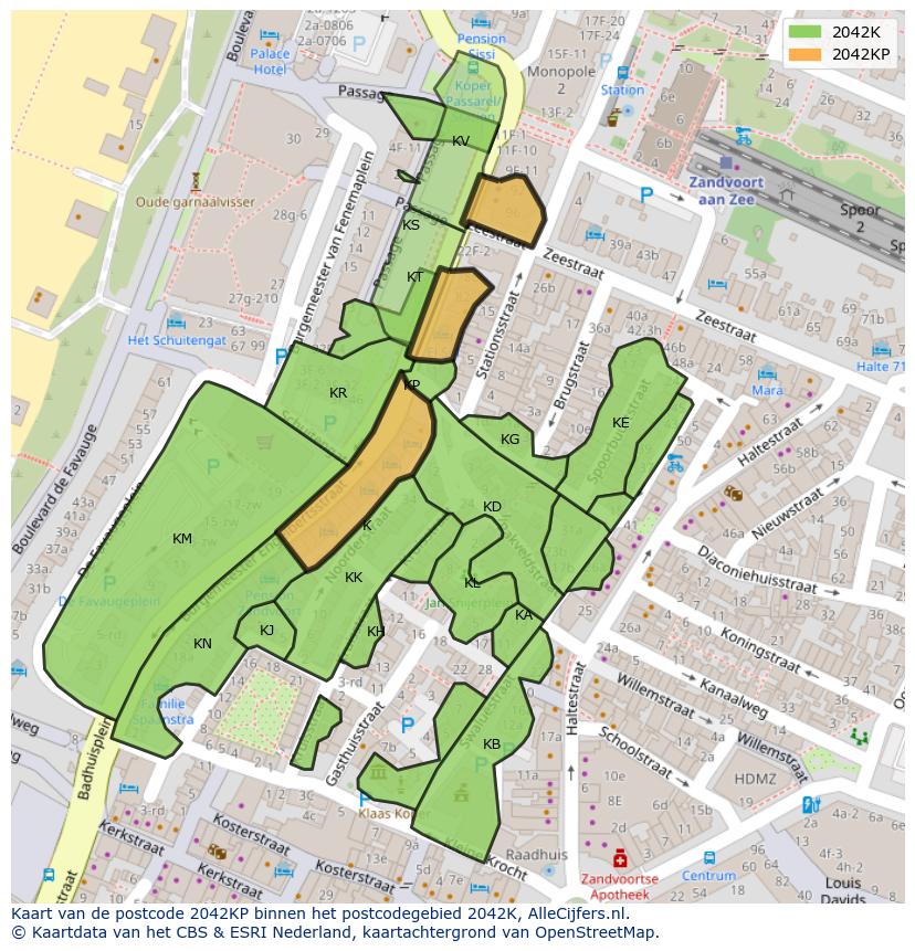 Afbeelding van het postcodegebied 2042 KP op de kaart.