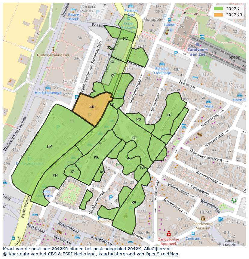 Afbeelding van het postcodegebied 2042 KR op de kaart.