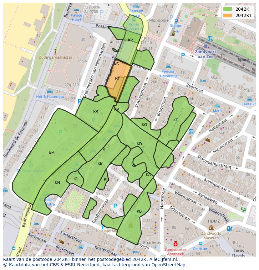 Afbeelding van het postcodegebied 2042 KT op de kaart.