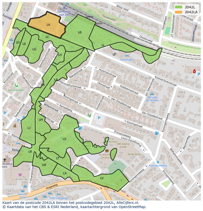 Afbeelding van het postcodegebied 2042 LA op de kaart.
