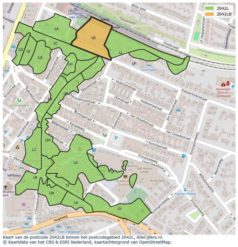 Afbeelding van het postcodegebied 2042 LB op de kaart.