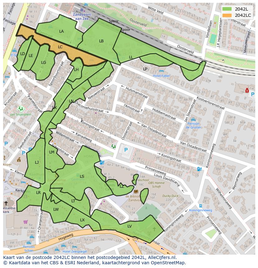 Afbeelding van het postcodegebied 2042 LC op de kaart.