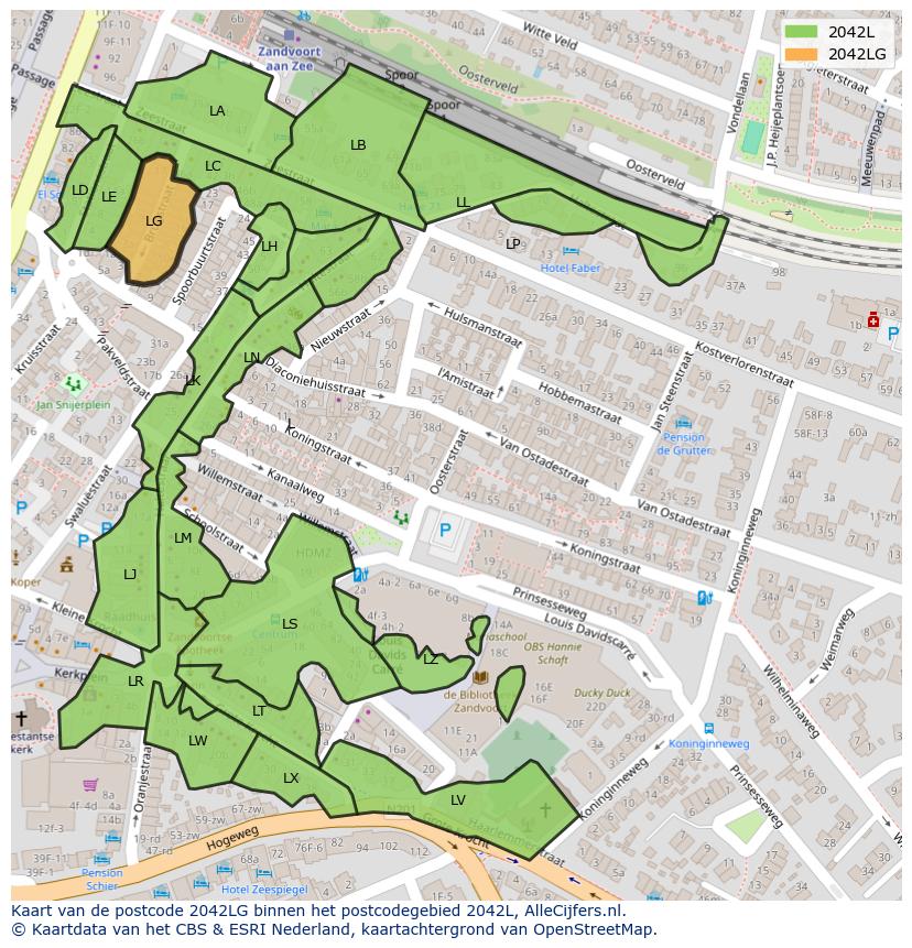 Afbeelding van het postcodegebied 2042 LG op de kaart.