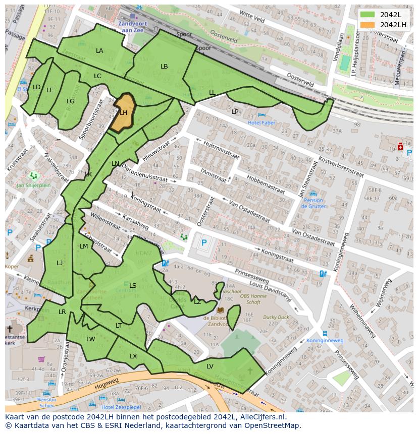 Afbeelding van het postcodegebied 2042 LH op de kaart.