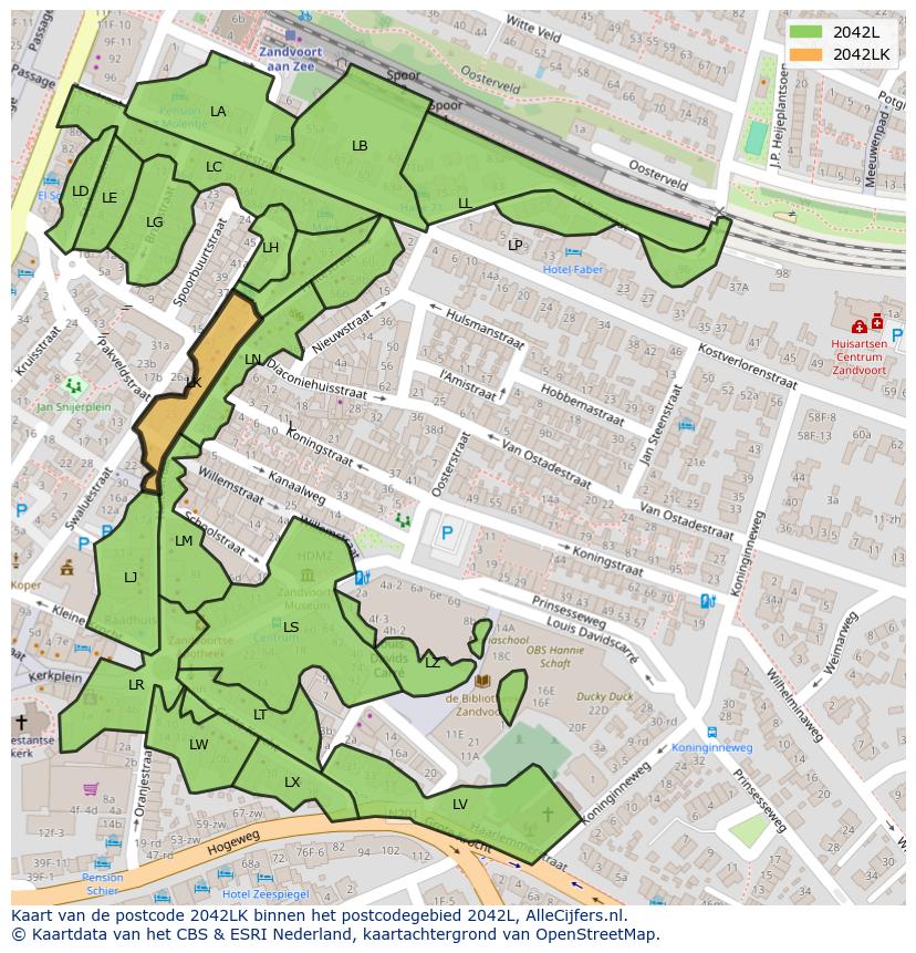 Afbeelding van het postcodegebied 2042 LK op de kaart.