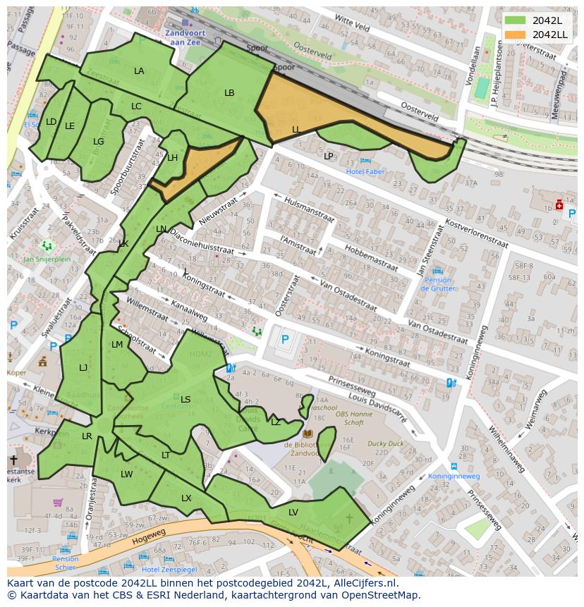 Afbeelding van het postcodegebied 2042 LL op de kaart.