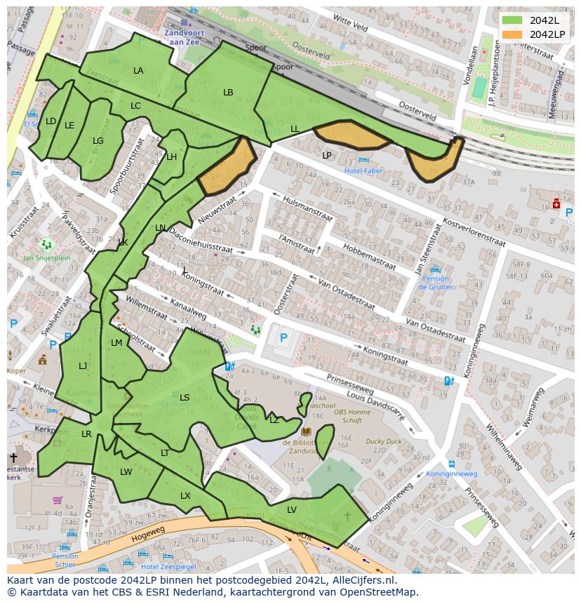 Afbeelding van het postcodegebied 2042 LP op de kaart.