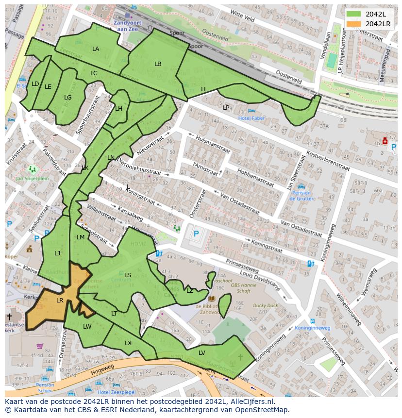 Afbeelding van het postcodegebied 2042 LR op de kaart.