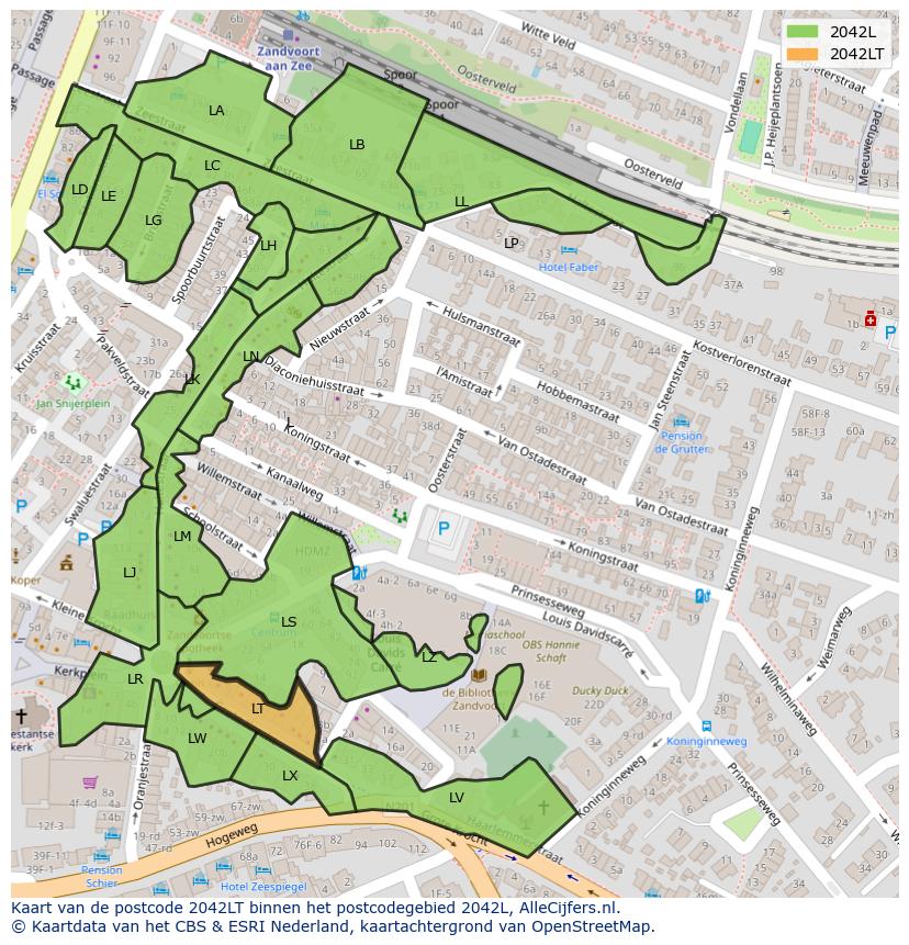 Afbeelding van het postcodegebied 2042 LT op de kaart.
