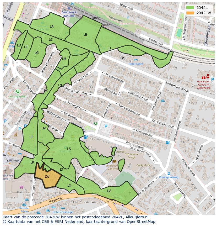 Afbeelding van het postcodegebied 2042 LW op de kaart.