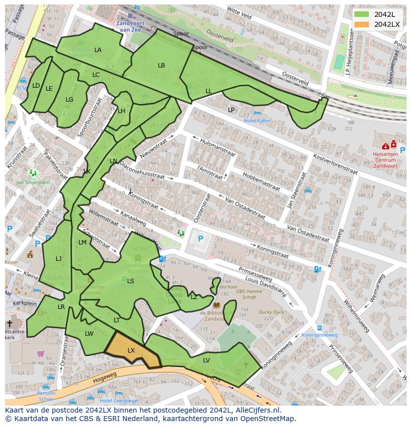 Afbeelding van het postcodegebied 2042 LX op de kaart.