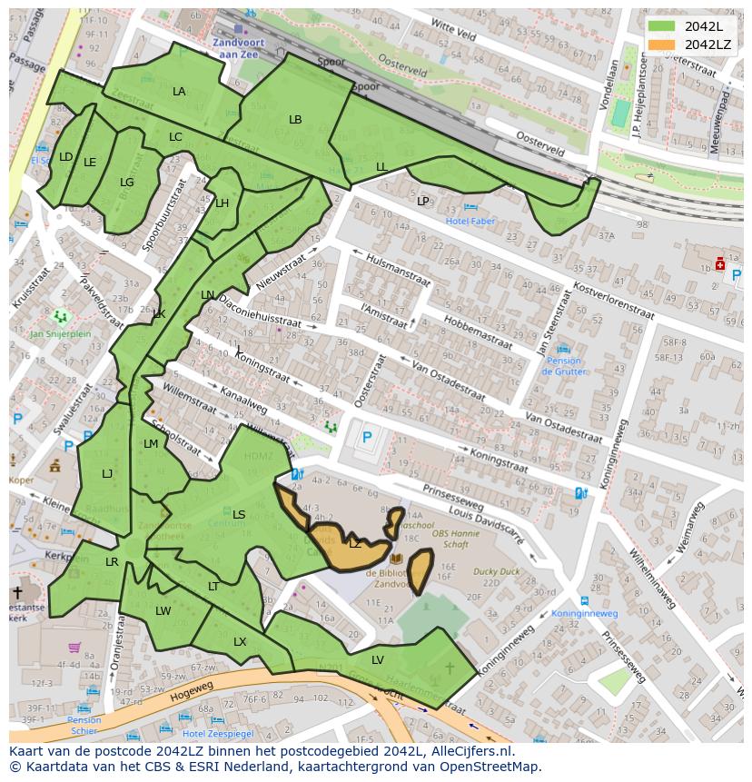 Afbeelding van het postcodegebied 2042 LZ op de kaart.