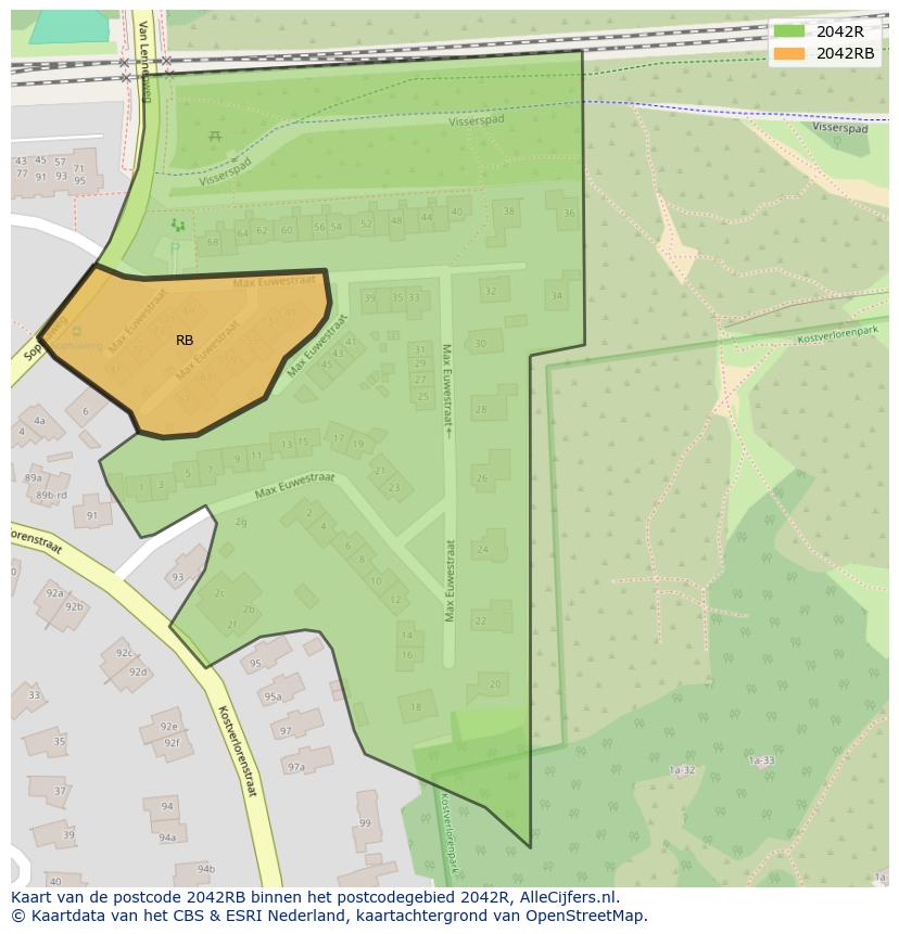 Afbeelding van het postcodegebied 2042 RB op de kaart.