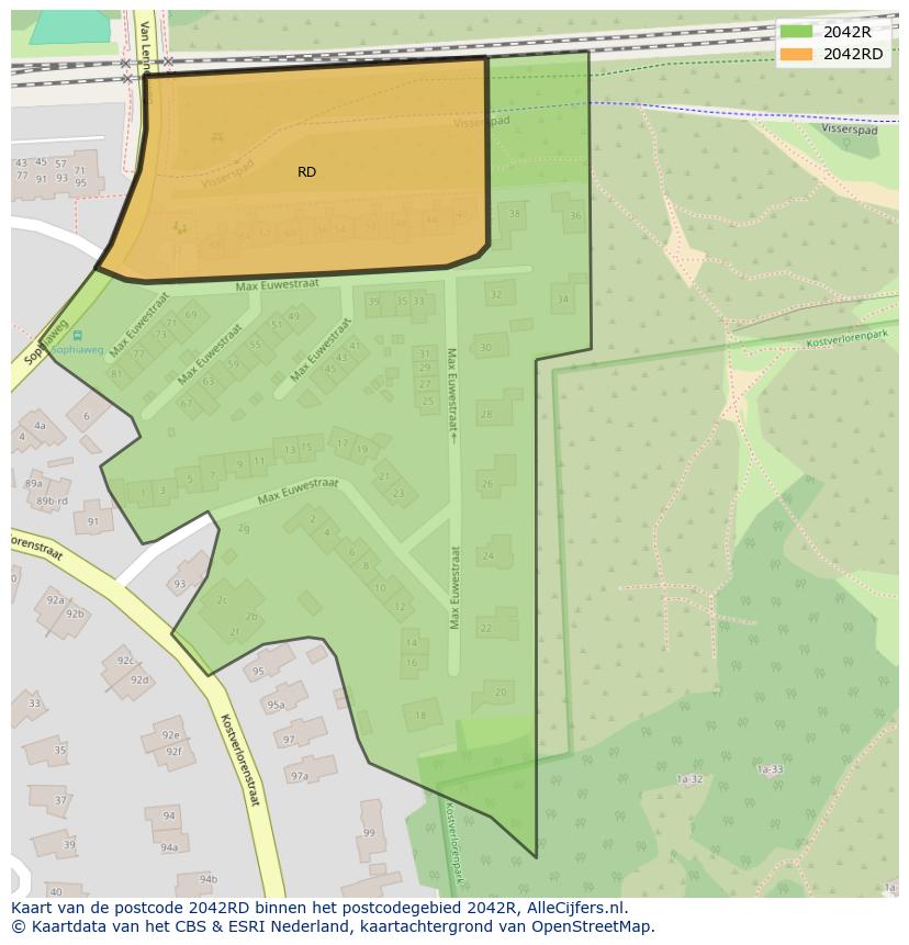 Afbeelding van het postcodegebied 2042 RD op de kaart.