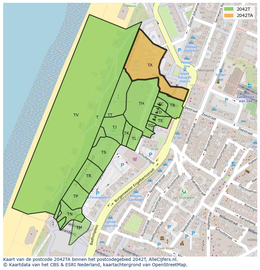 Afbeelding van het postcodegebied 2042 TA op de kaart.