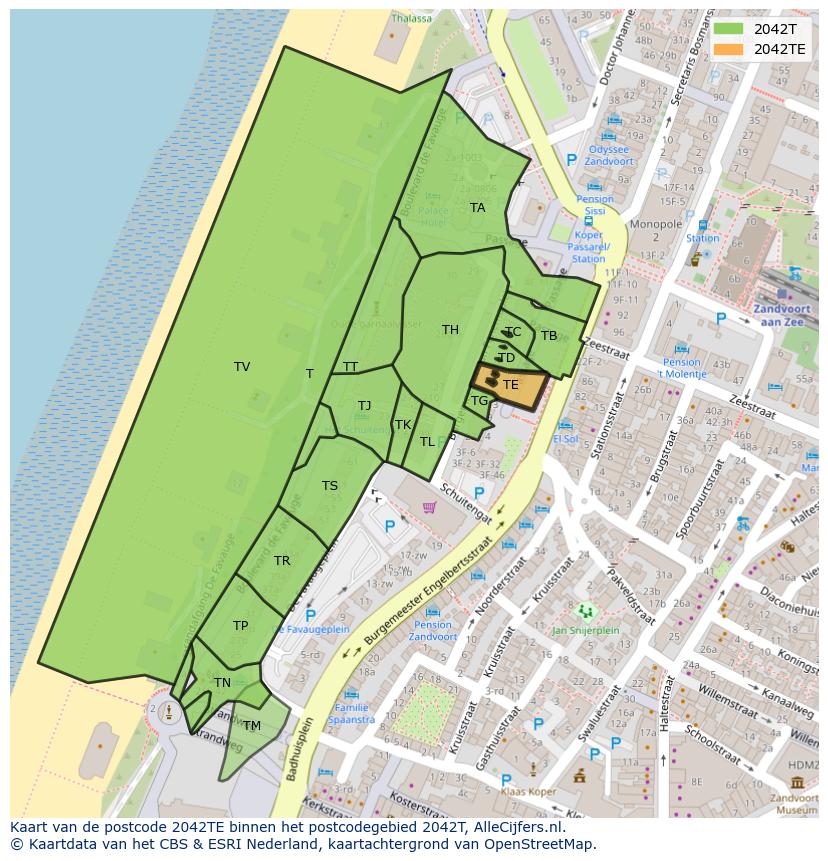 Afbeelding van het postcodegebied 2042 TE op de kaart.