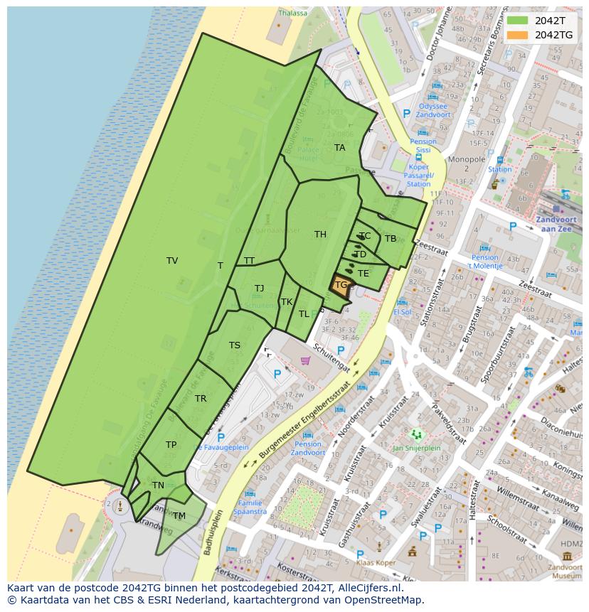 Afbeelding van het postcodegebied 2042 TG op de kaart.