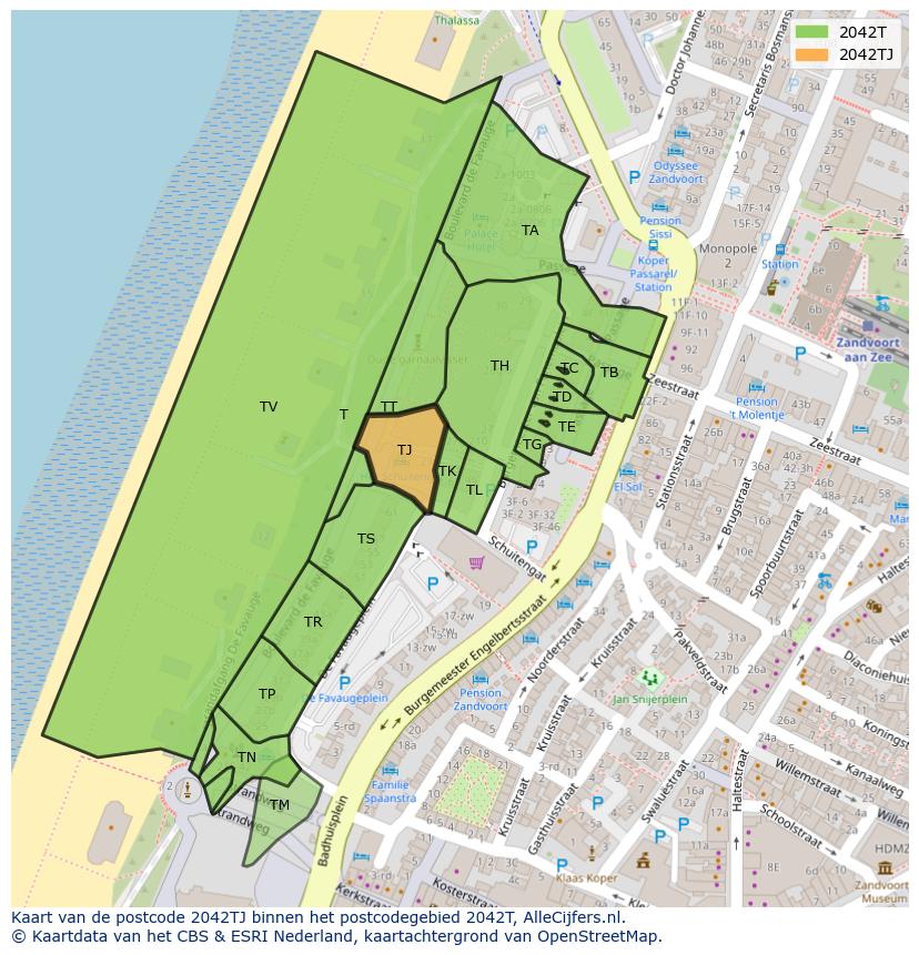Afbeelding van het postcodegebied 2042 TJ op de kaart.