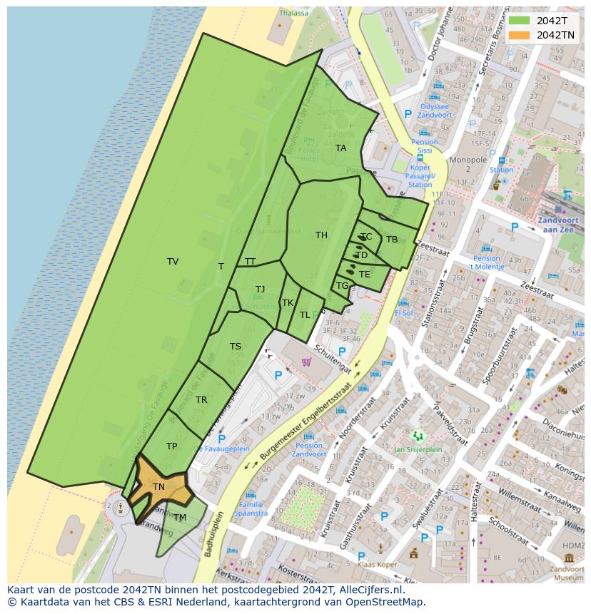 Afbeelding van het postcodegebied 2042 TN op de kaart.