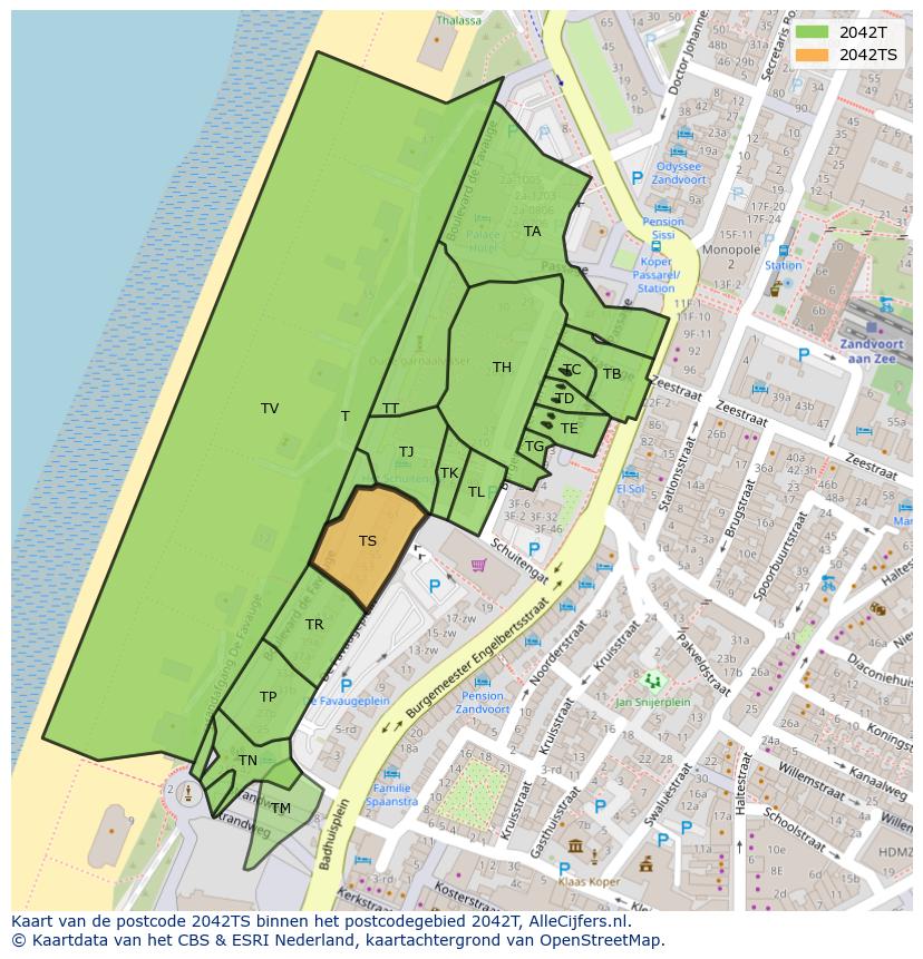 Afbeelding van het postcodegebied 2042 TS op de kaart.