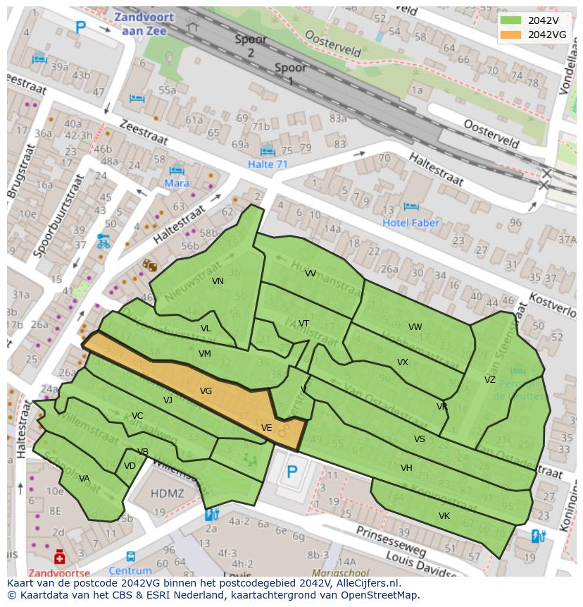 Afbeelding van het postcodegebied 2042 VG op de kaart.