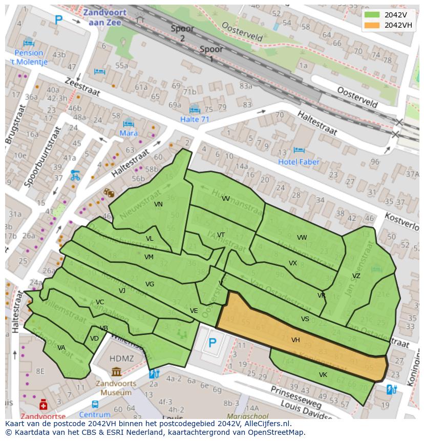 Afbeelding van het postcodegebied 2042 VH op de kaart.