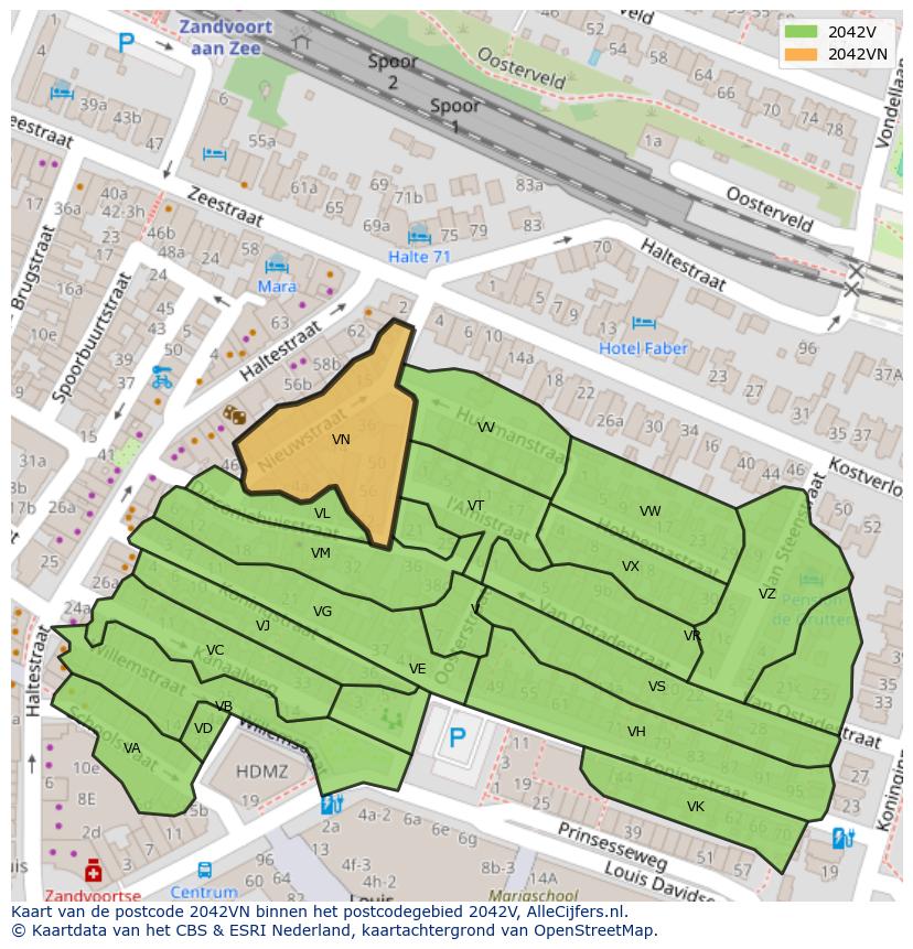 Afbeelding van het postcodegebied 2042 VN op de kaart.