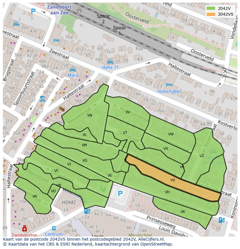 Afbeelding van het postcodegebied 2042 VS op de kaart.