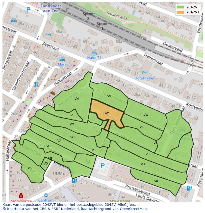Afbeelding van het postcodegebied 2042 VT op de kaart.