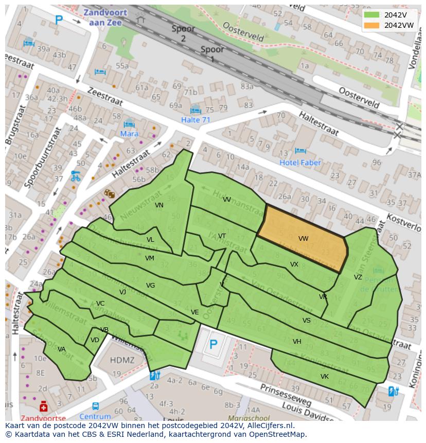 Afbeelding van het postcodegebied 2042 VW op de kaart.