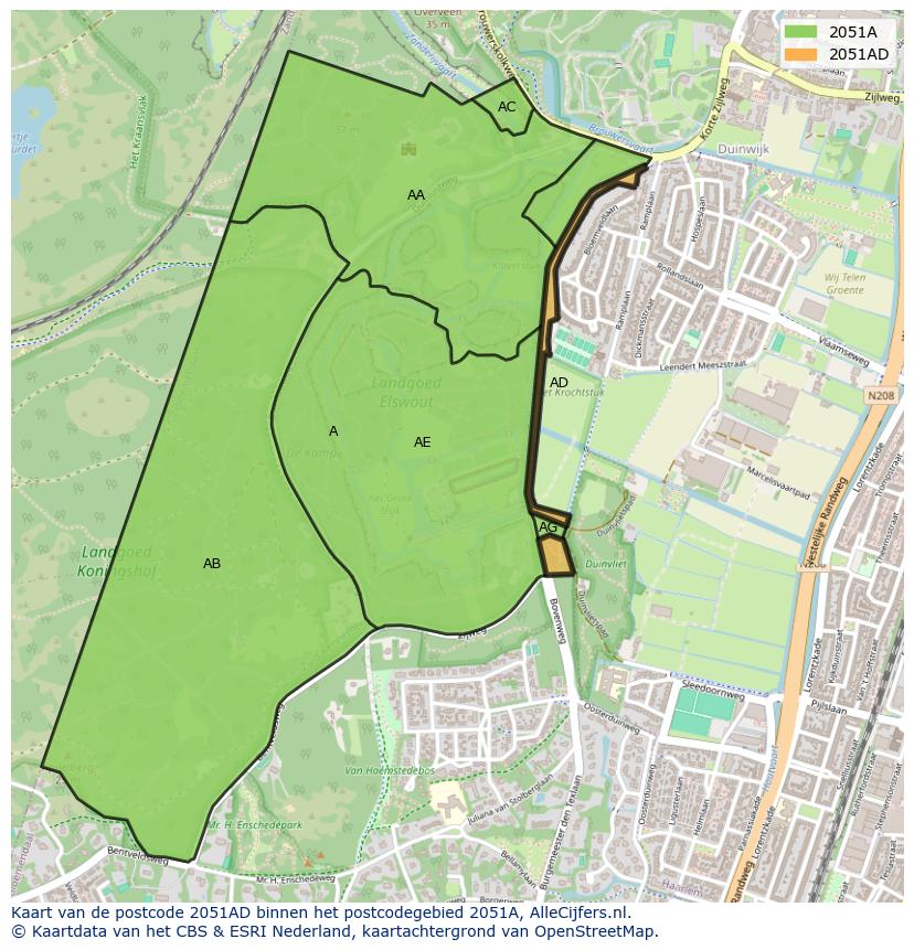 Afbeelding van het postcodegebied 2051 AD op de kaart.