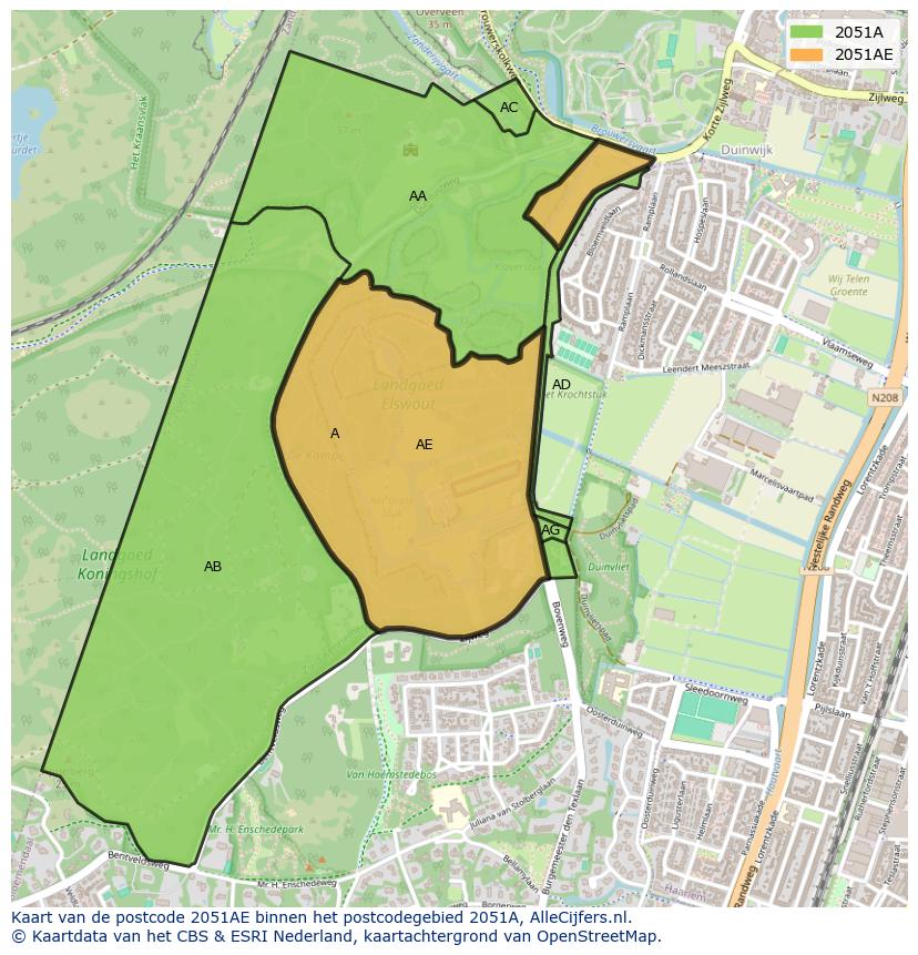 Afbeelding van het postcodegebied 2051 AE op de kaart.
