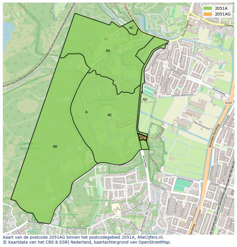 Afbeelding van het postcodegebied 2051 AG op de kaart.