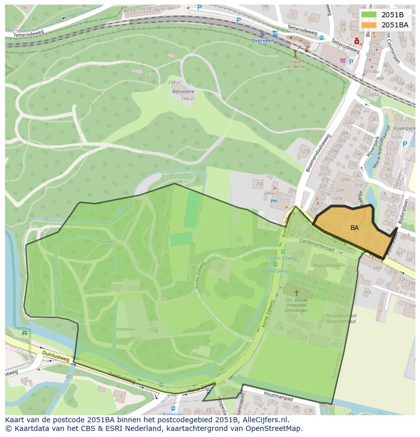 Afbeelding van het postcodegebied 2051 BA op de kaart.
