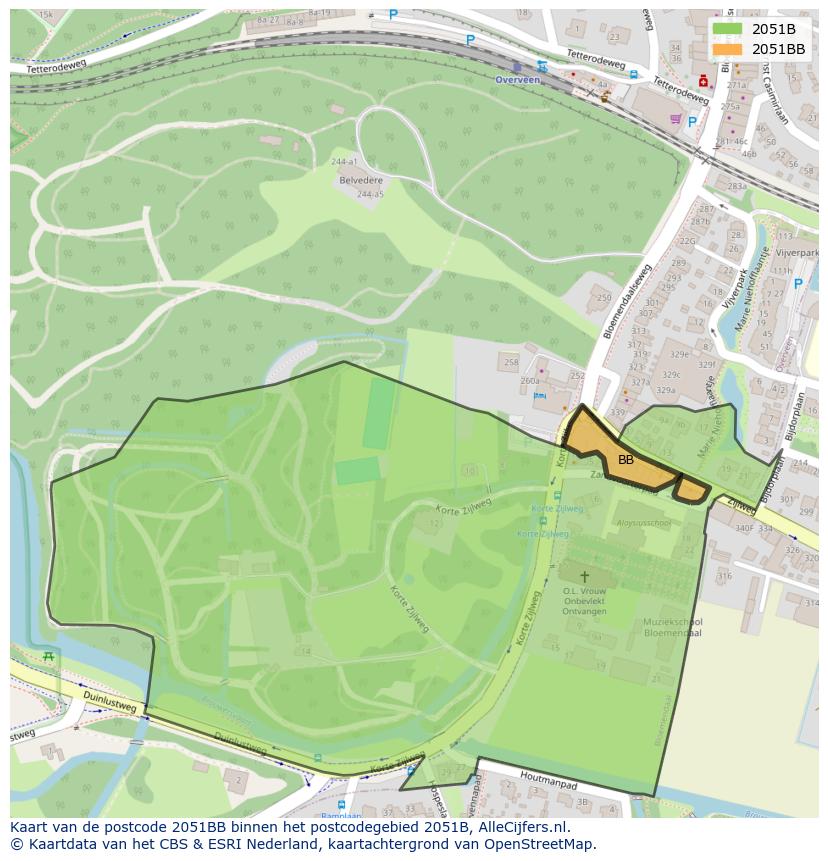 Afbeelding van het postcodegebied 2051 BB op de kaart.