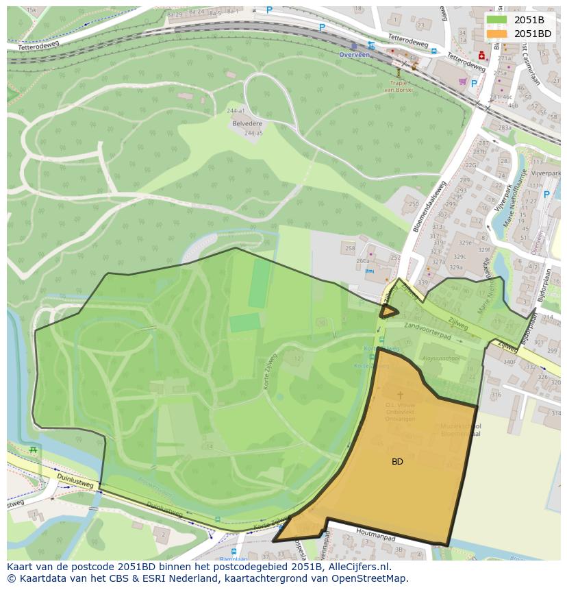 Afbeelding van het postcodegebied 2051 BD op de kaart.