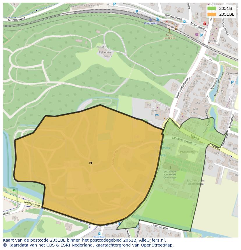 Afbeelding van het postcodegebied 2051 BE op de kaart.