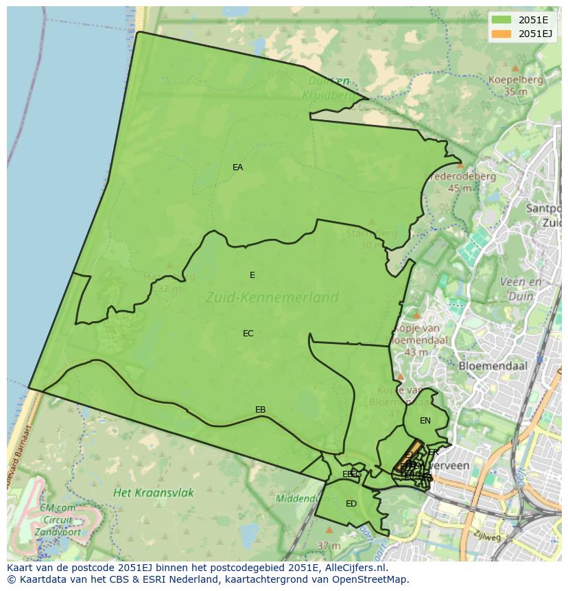 Afbeelding van het postcodegebied 2051 EJ op de kaart.