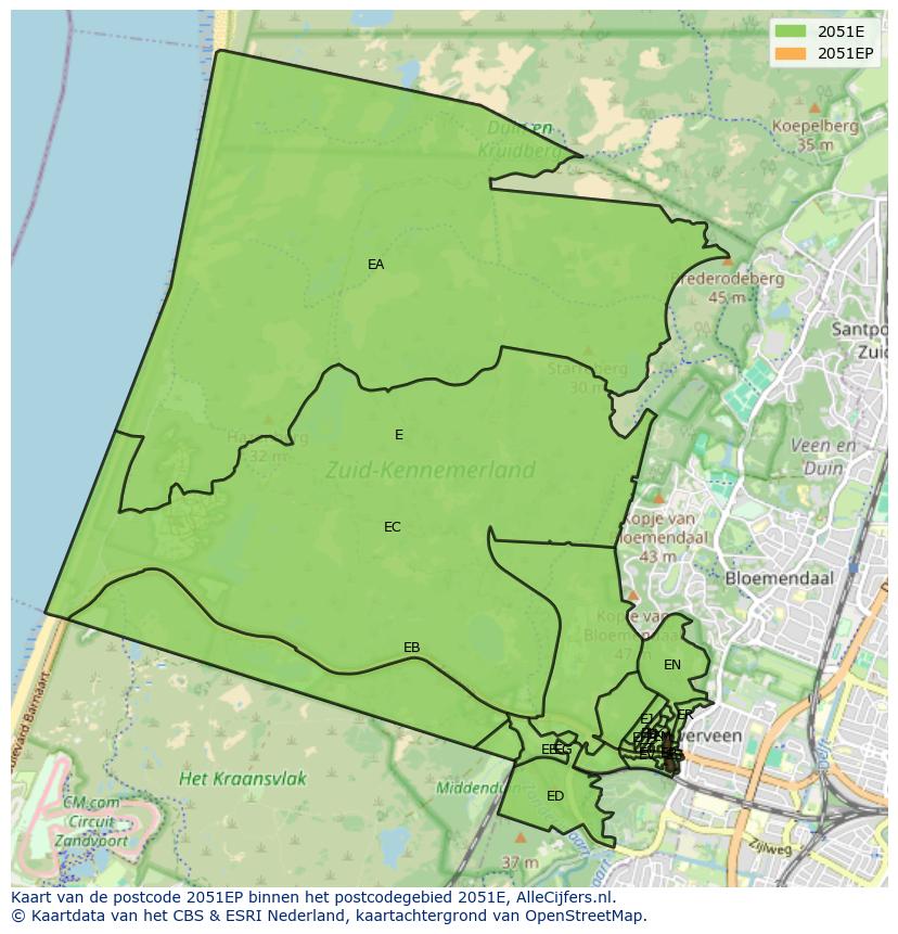 Afbeelding van het postcodegebied 2051 EP op de kaart.